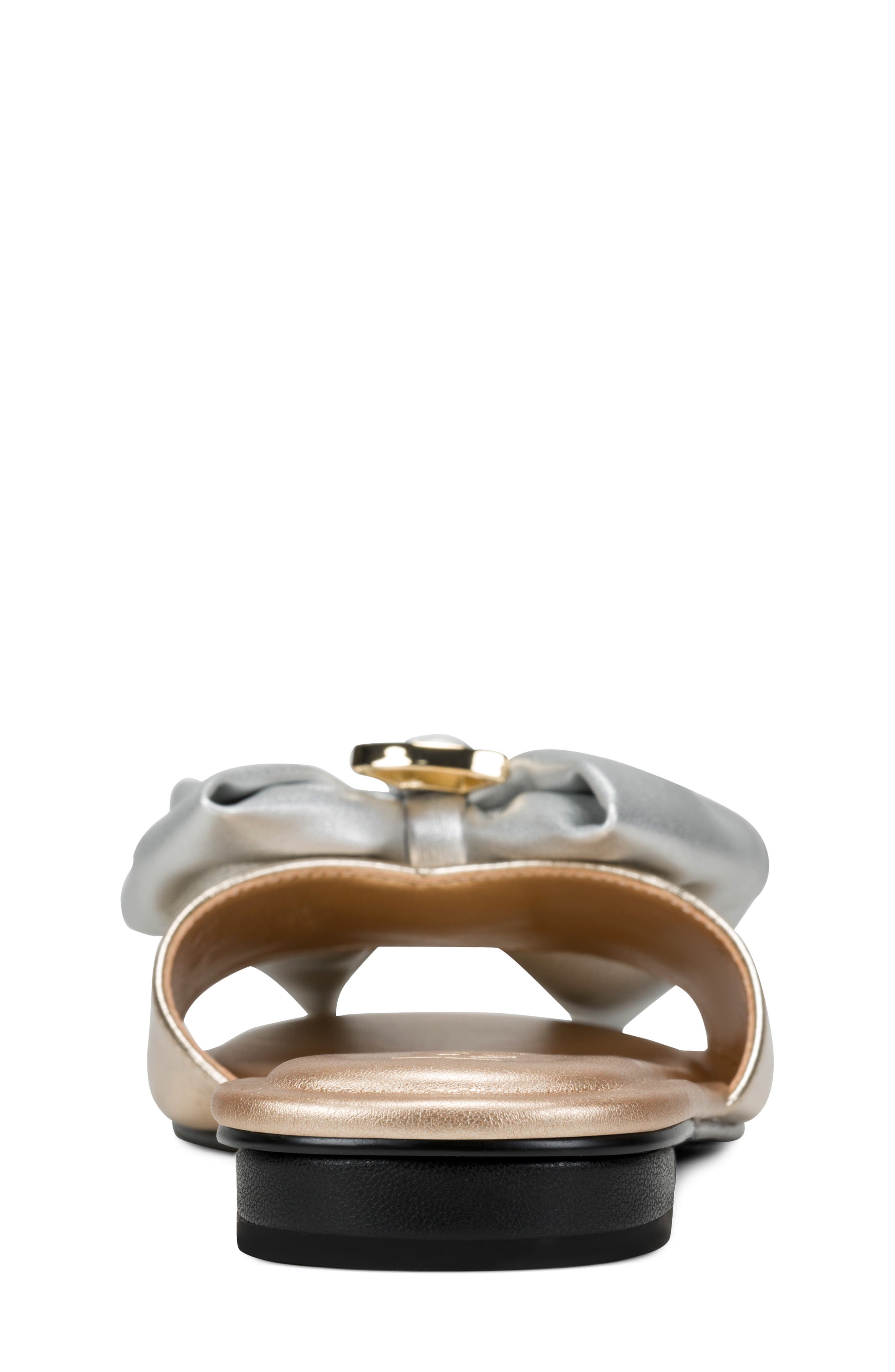 KARL LAGERFELD PARIS Ciaran Bow Slide Sandal, Alternate, color, White Gold/ Silver