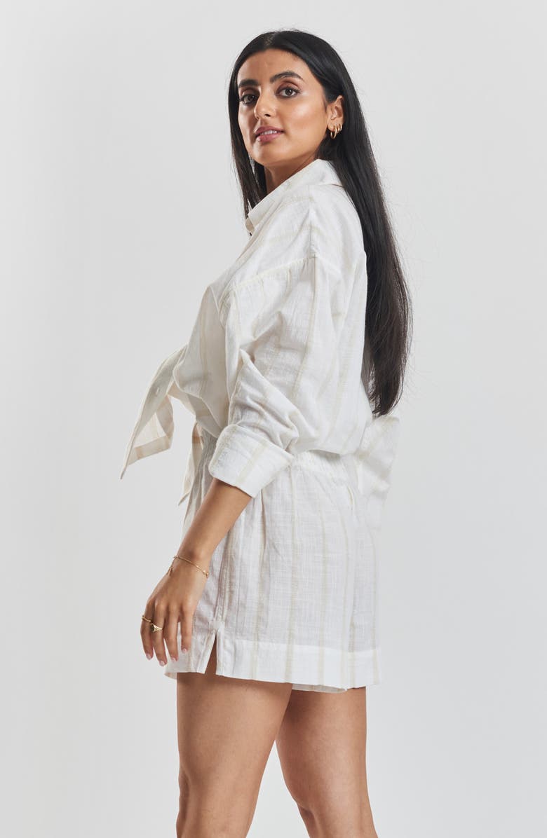 PEACHAUS Yew Striped Ethical-Cotton Pajama Shirt, Alternate, color, Summer Sand Beige