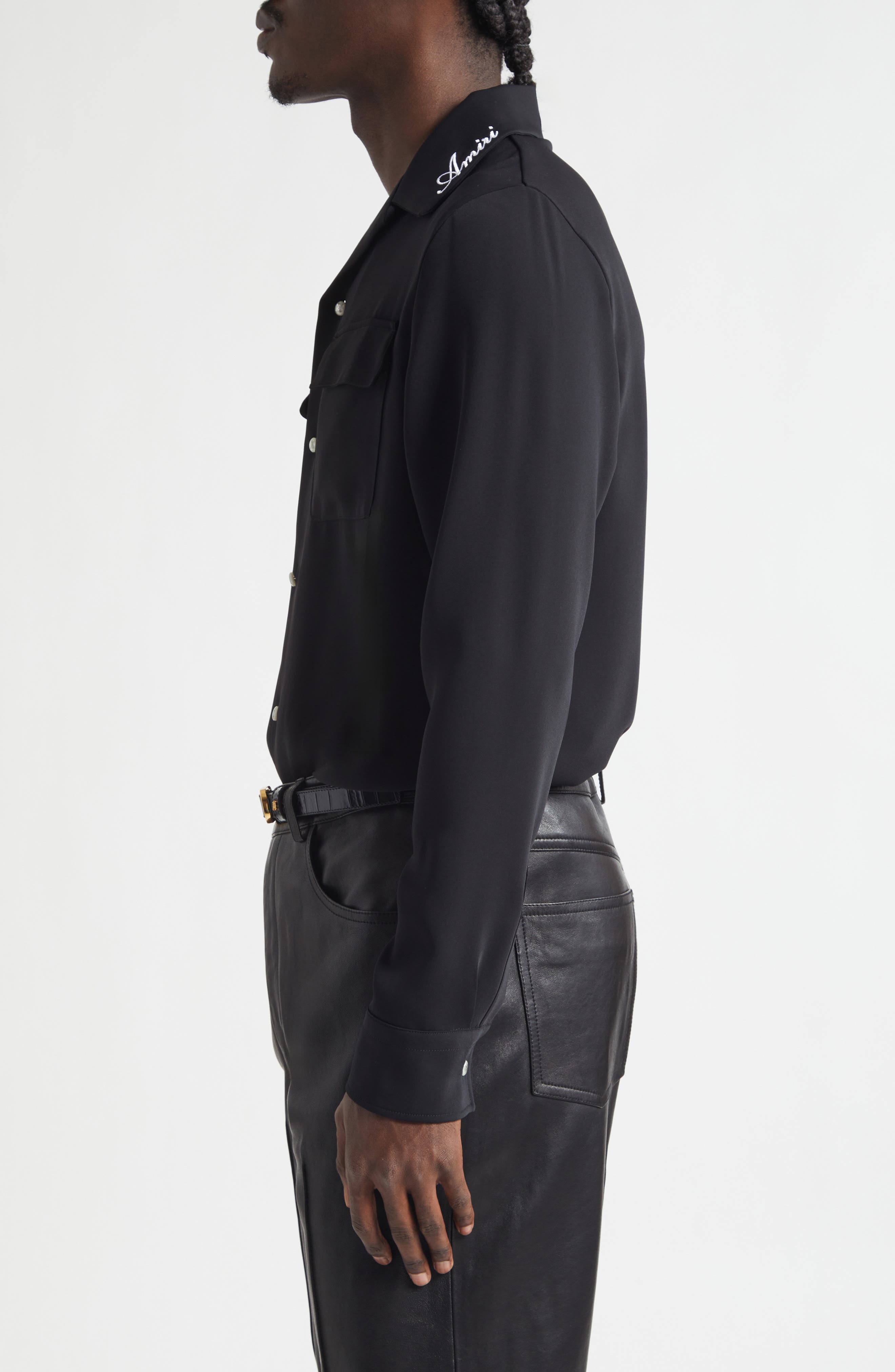 amiri dress shirt Heartloom The AMIRI Stud Camp Shirt is designed with a notched collar MEN'S SHIRTS
