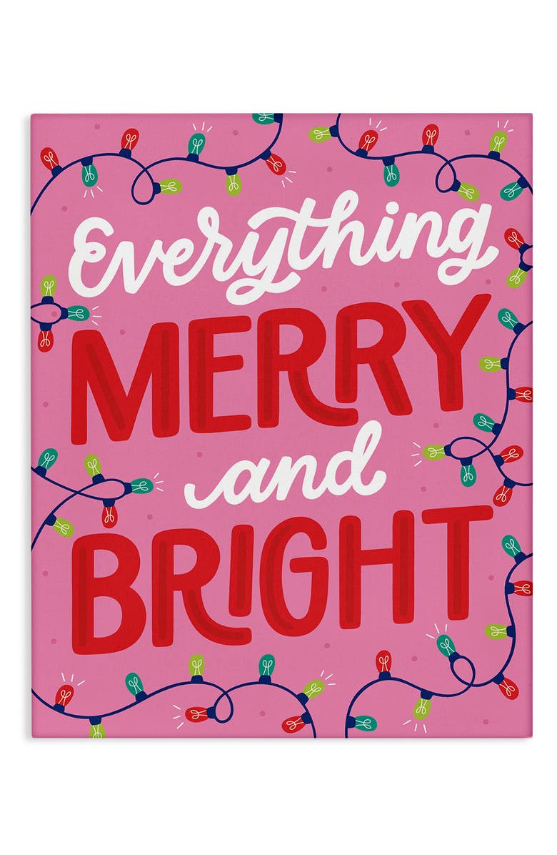 Stupell Industries Everything Merry & Bright Canvas Wall Art, Main, color, Pink