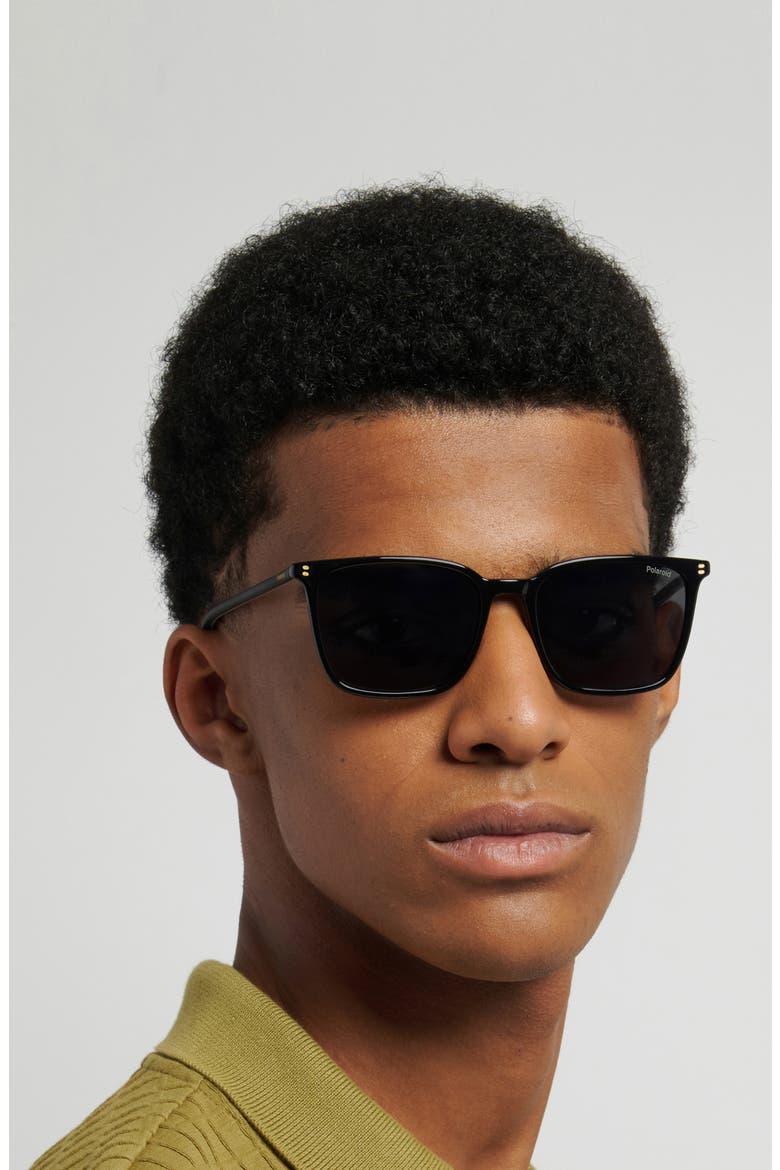 55mm Polarized Rectangular Sunglasses, Alternate, color, BLACK/ GREY