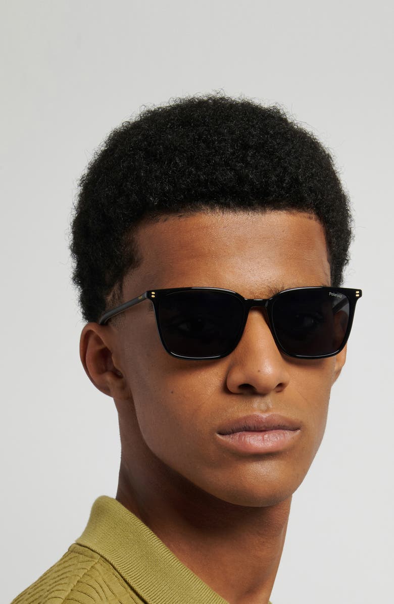 Polaroid 55mm Polarized Rectangular Sunglasses, Alternate, color, Black/ Grey