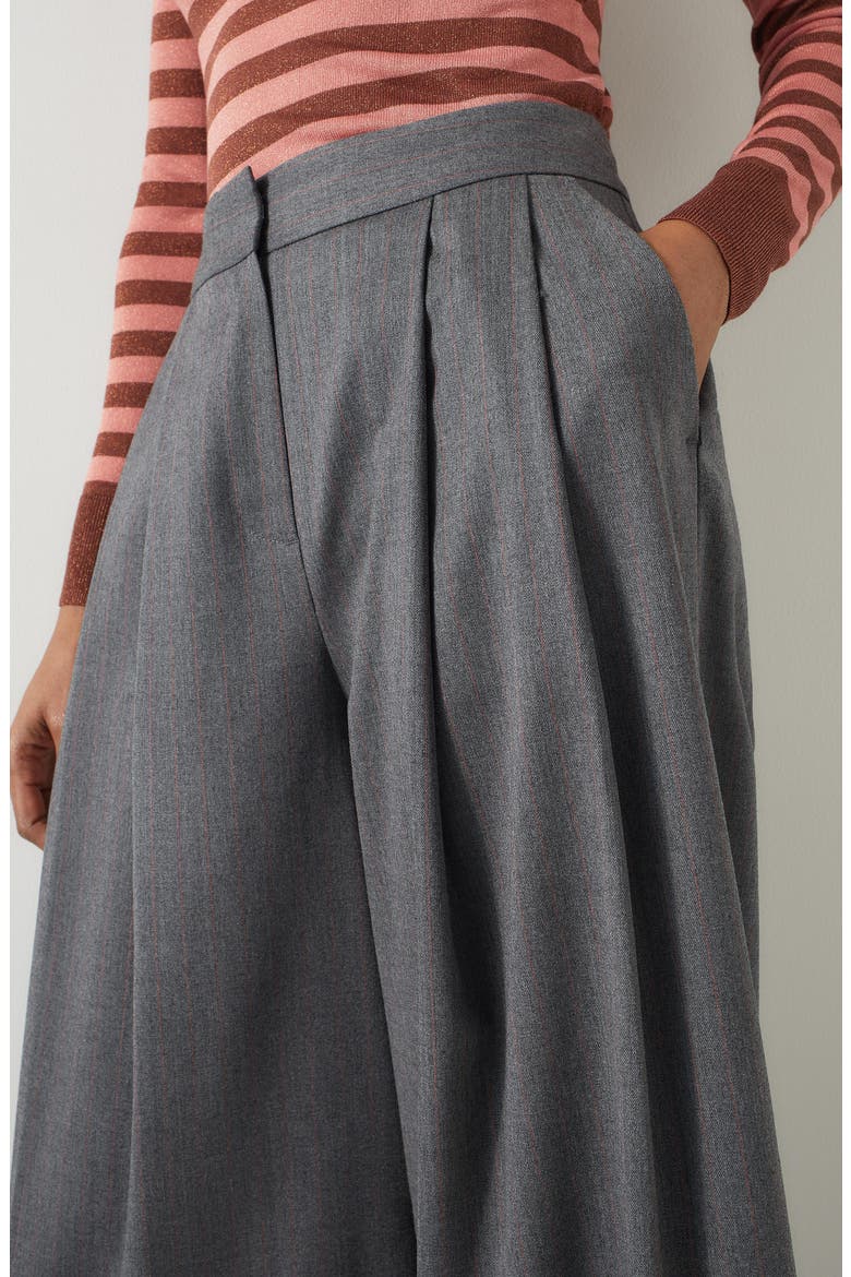 Hally Pinstripe High Waist Wide Leg Stretch Wool Pants, Alternate, color, GREY