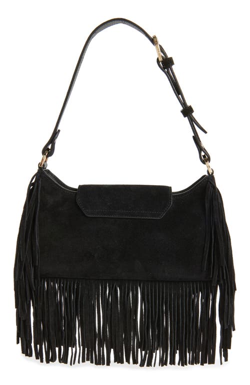 Strathberry X Cinq À Sept Multrees Fringe Suede Hobo Bag In Black