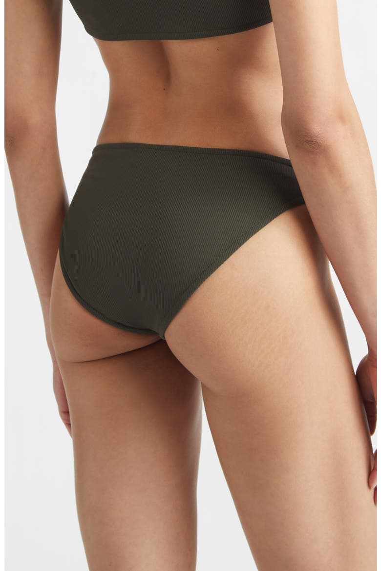 Side Button Ribbed Bikini Bottoms, Alternate, color, DARK GREEN