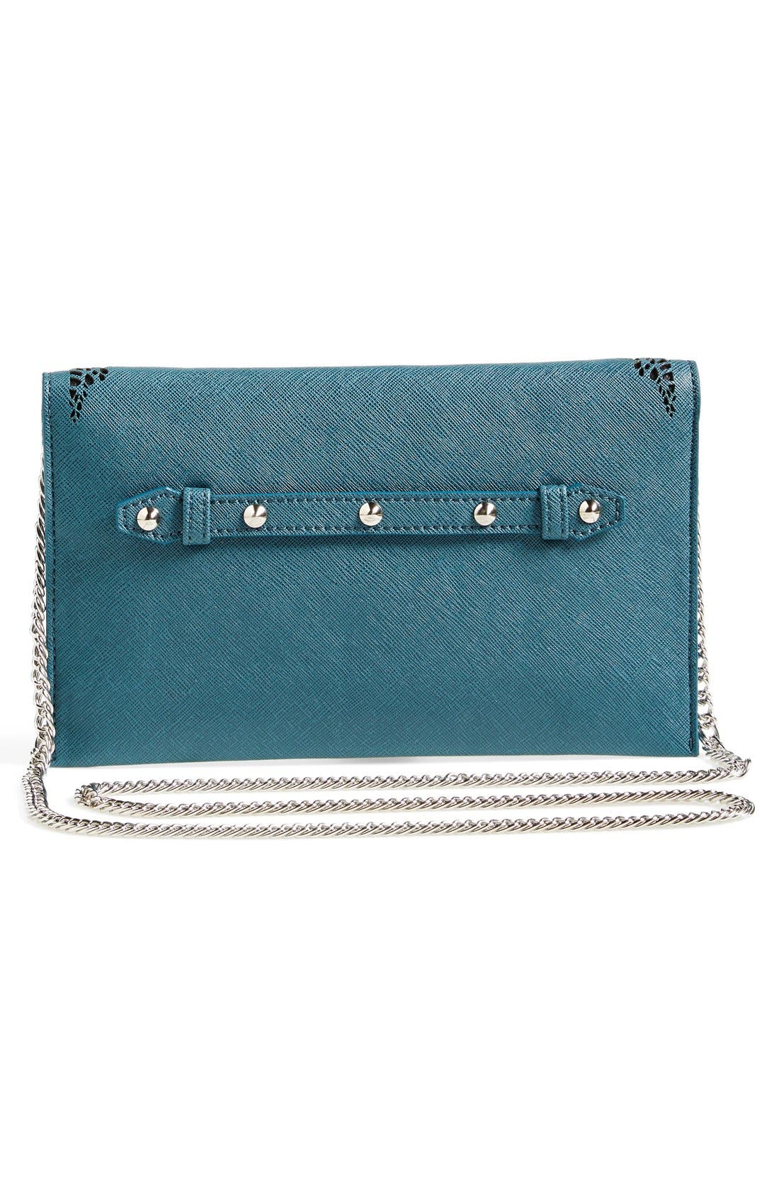 Danielle 'Adeline' Laser Cutout Clutch, Alternate, color, TEAL