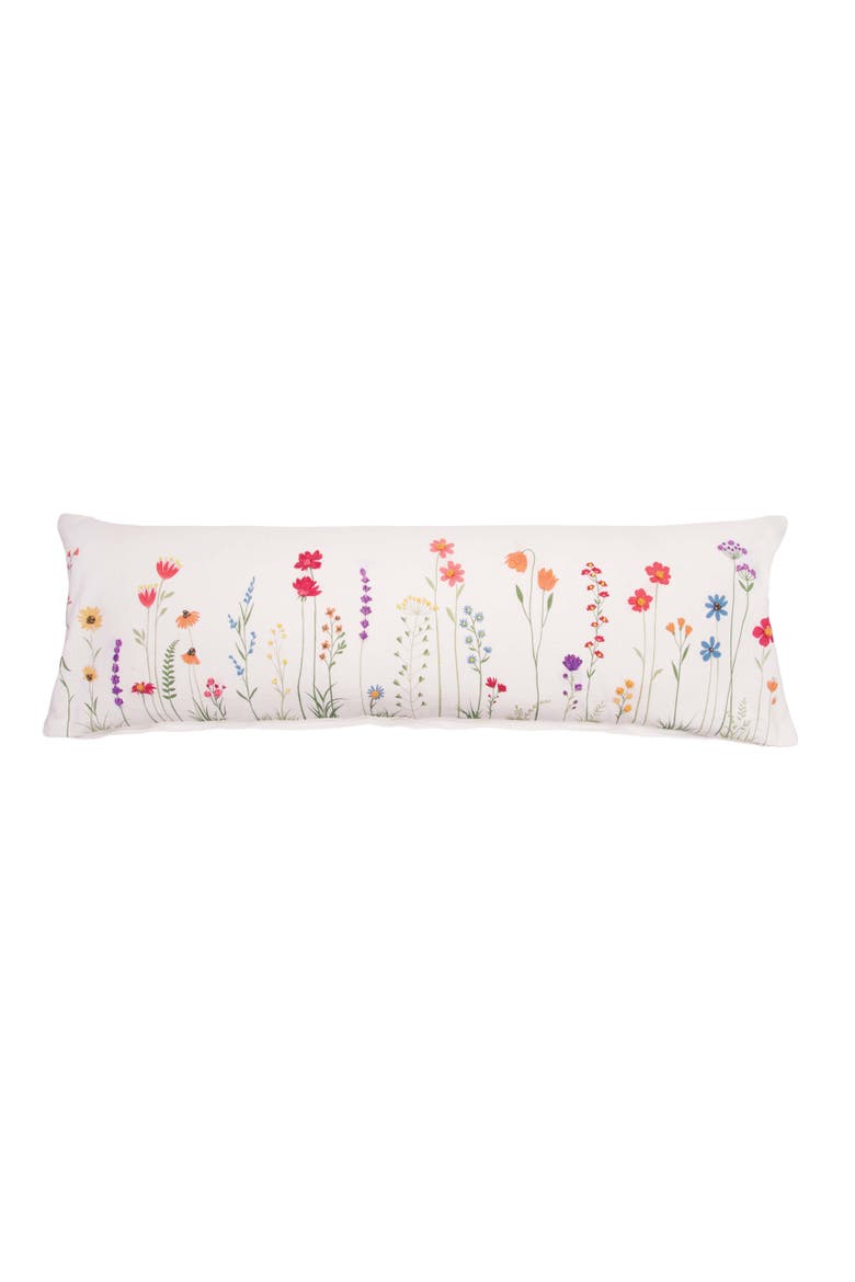 Botanical Field Flowers Cotton Blend Spring Accent Pillow 12" x 36", Main, color, White