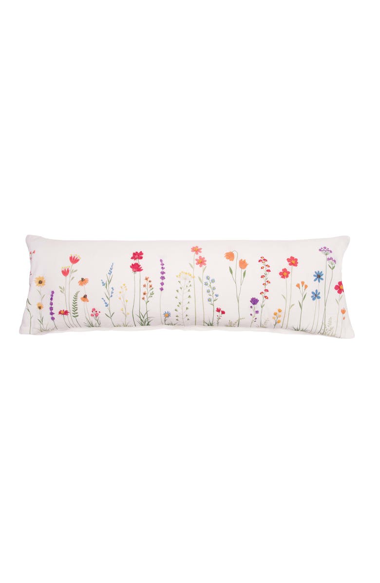 C&F Home Botanical Field Elongated Embroidered Throw Pillow, 12" x 36", Main, color, White