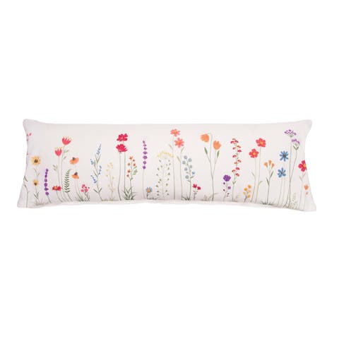 Botanical Field Elongated Embroidered Throw Pillow, 12" x 36"