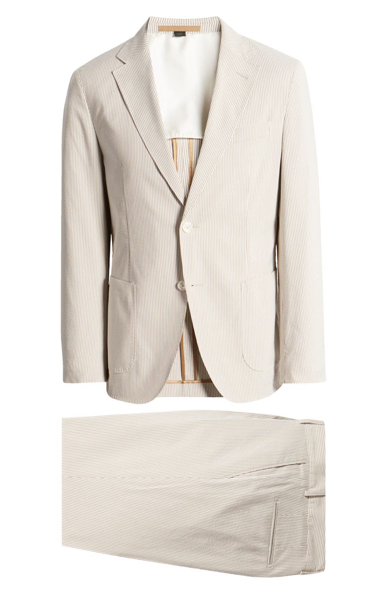 BOSS Heston Stripe Silk Seersucker Suit, Main, color, Light Beige
