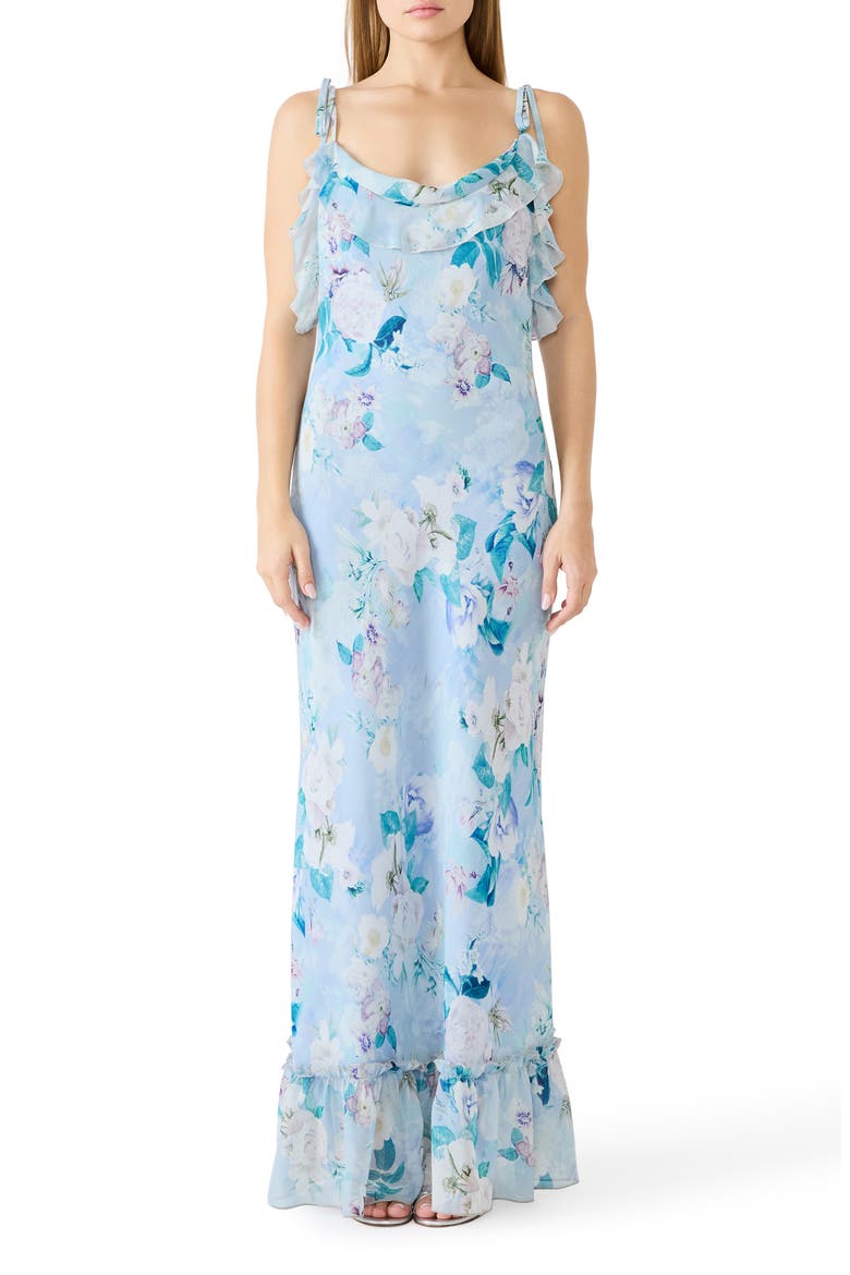 Malenna Floral Ruffle Chiffon Maxi Dress, Main, color, BLOOM