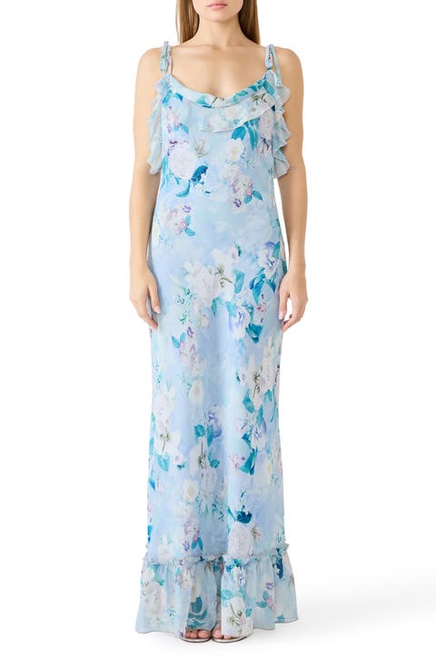 Malenna Floral Ruffle Chiffon Maxi Dress