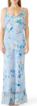 Steve Madden Malenna Floral Ruffle Chiffon Maxi Dress