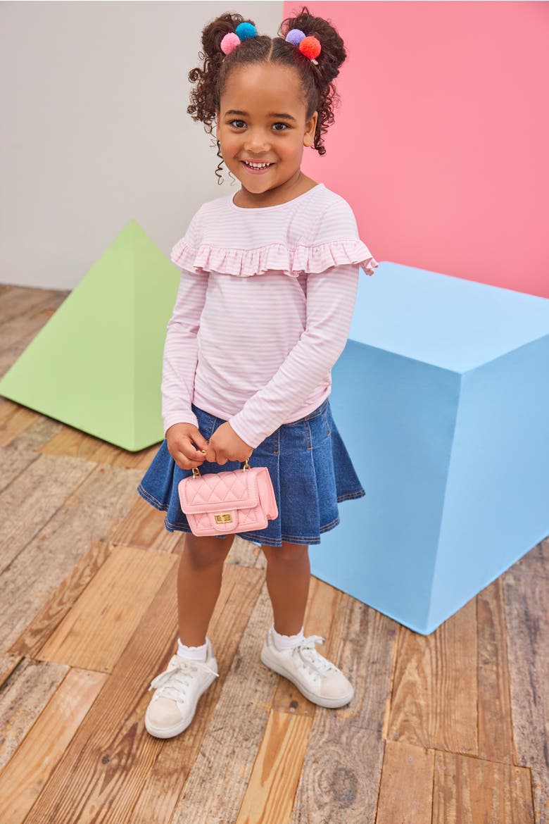 Kids' Front Ruffle Emily Top, Alternate, color, Pale Pink Stripe