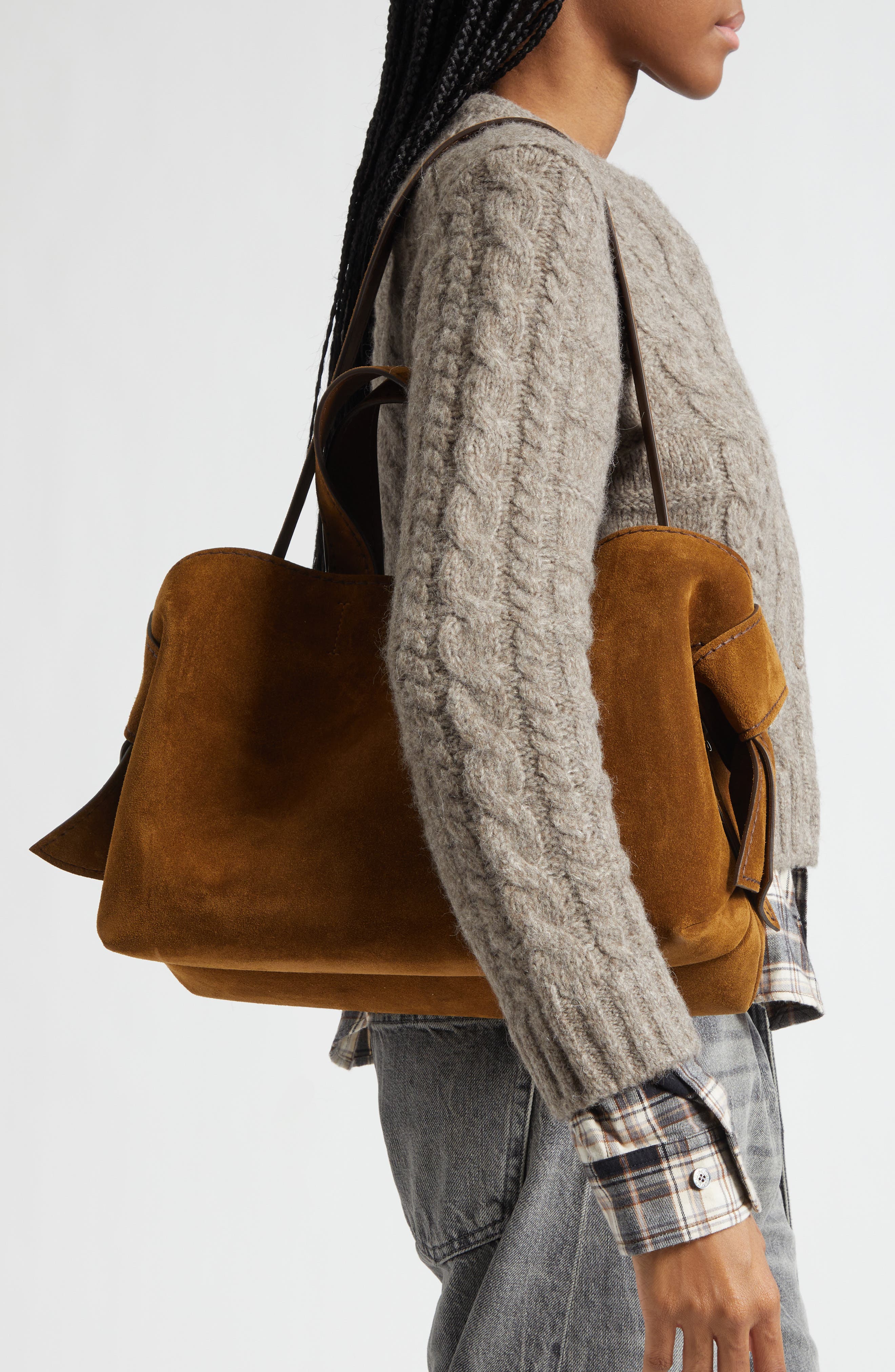 Musubi Suede Tote, Alternate, color, COGNAC BROWN