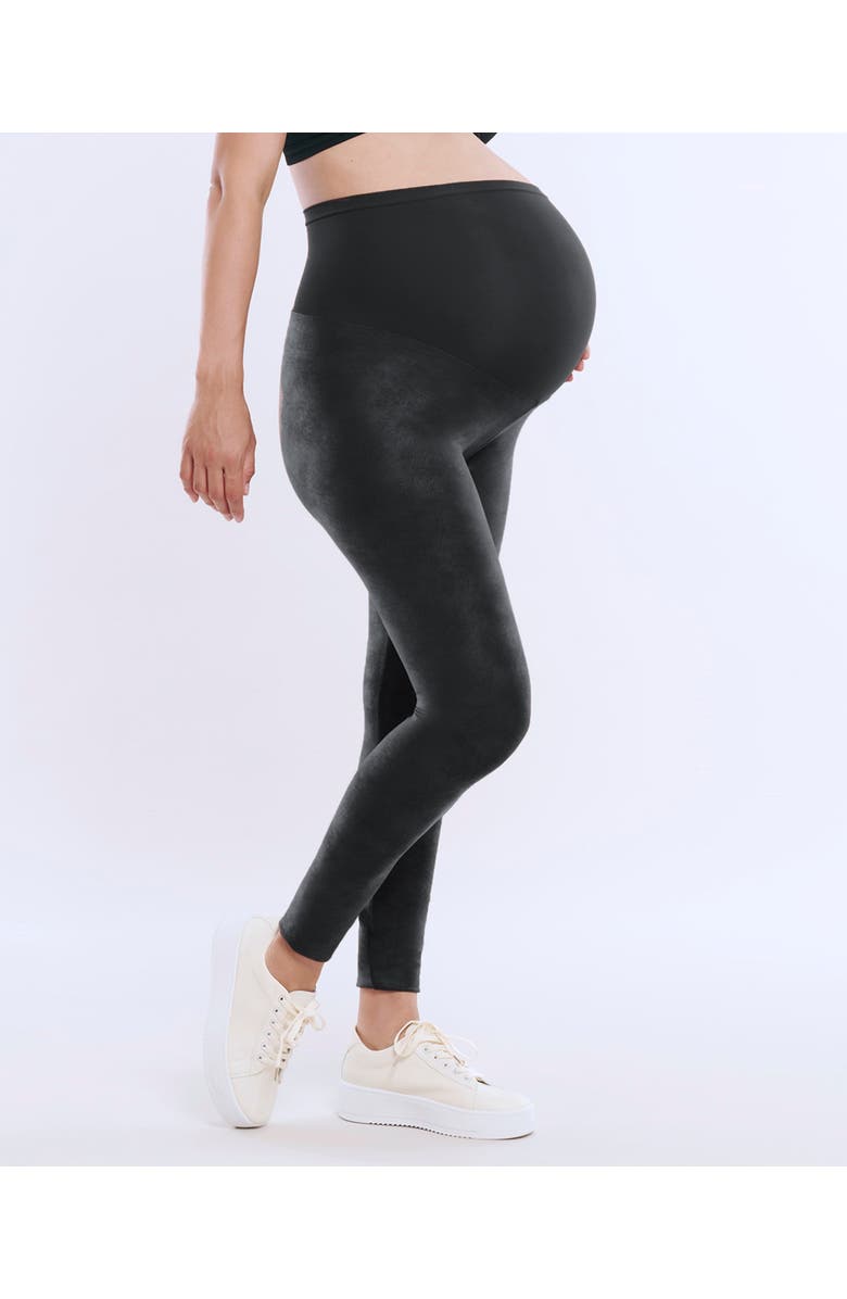 MOTHERHOOD MATERNITY Secret Fit Over the Belly Coated Full Length Legging, Alternate, color, Black