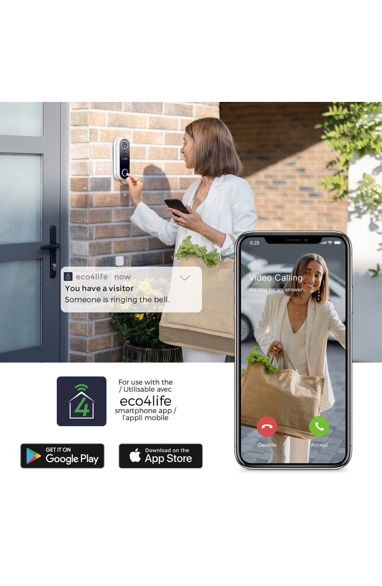 Eco4Life Smart WiFi Video Doorbell Camera, Alternate, color, White