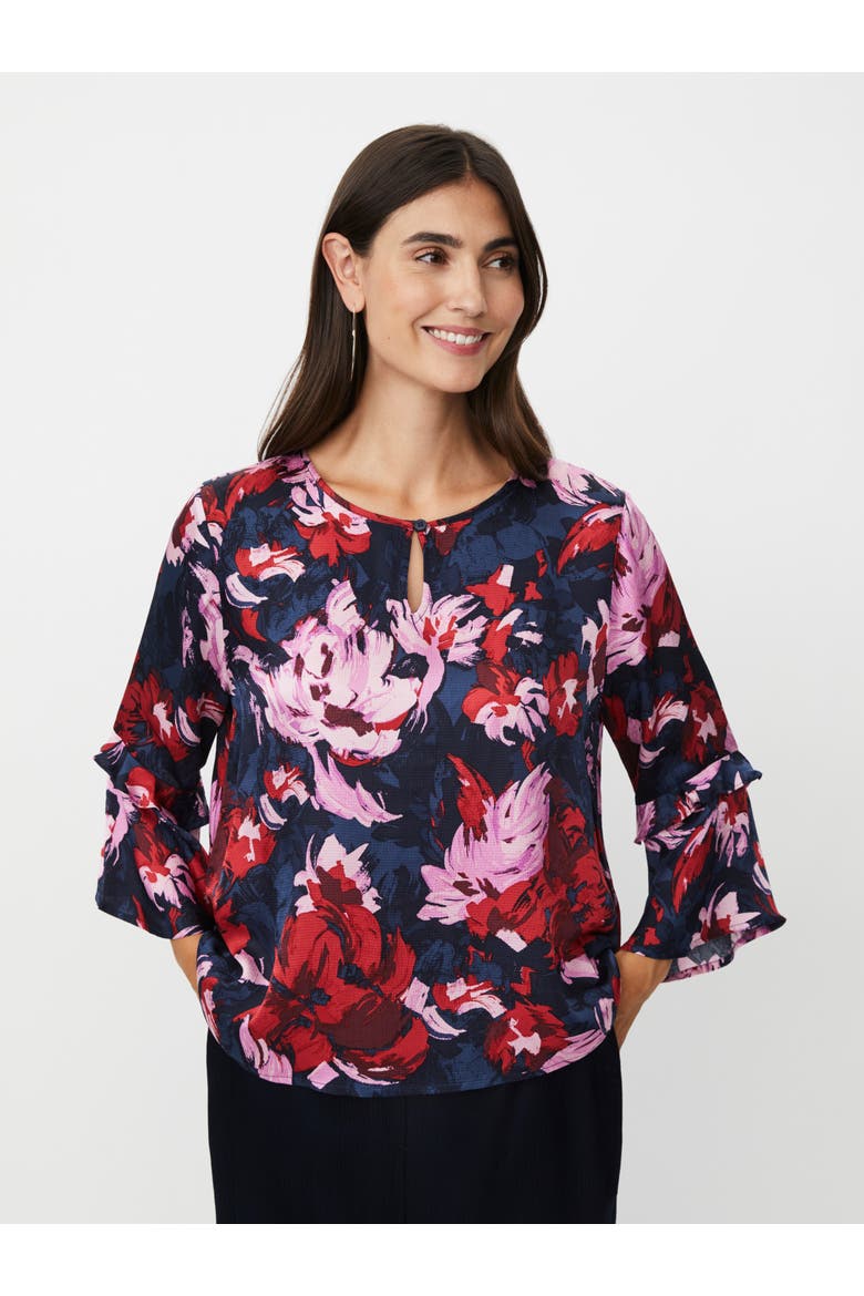 MaBimelda Keyhole Detail Floral Top, Main, color, Scarlet Sage