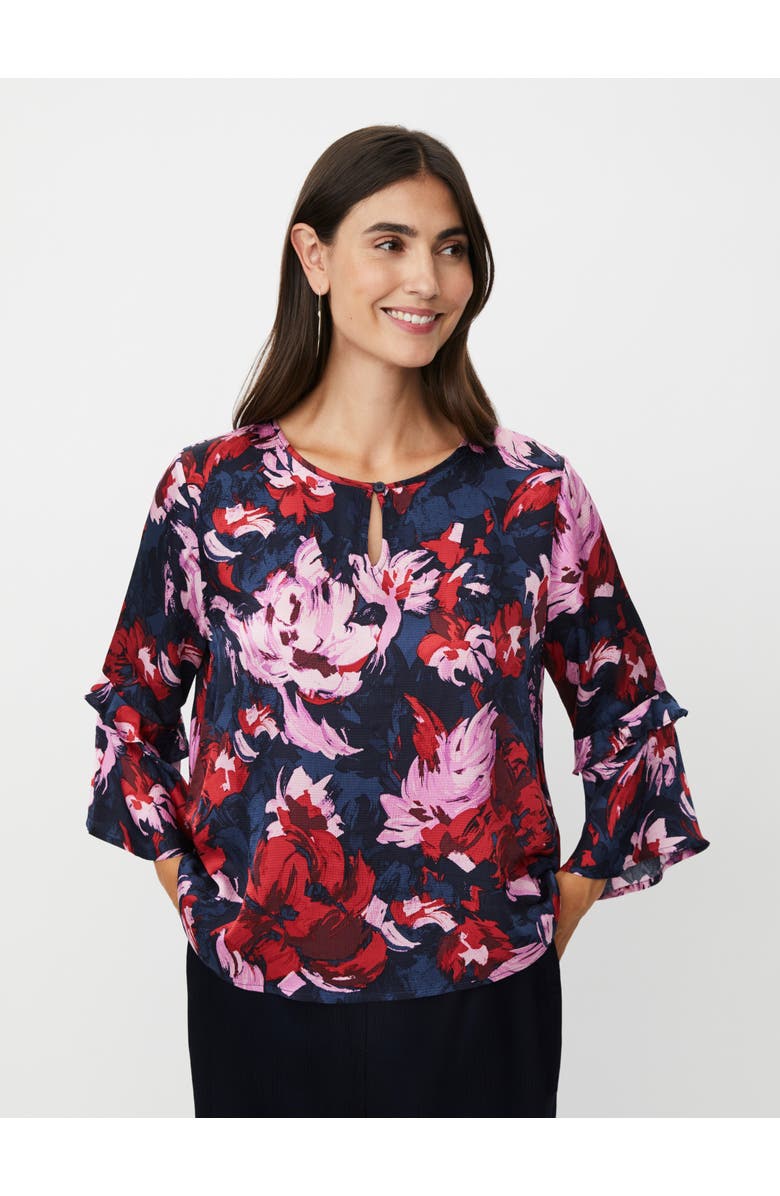 Masai Copenhagen MaBimelda Keyhole Detail Floral Top, Main, color, Scarlet Sage