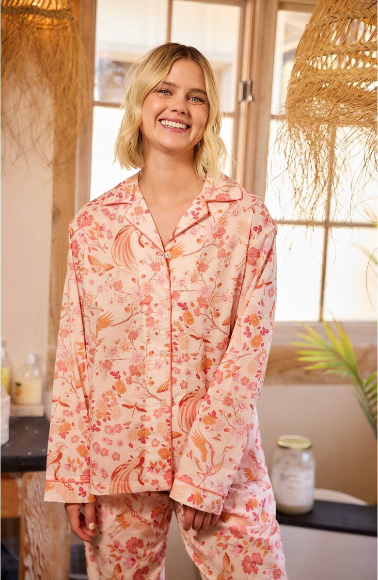 The Cat's Pajamas Voile Pajama Set, Alternate, color, Coral Bird