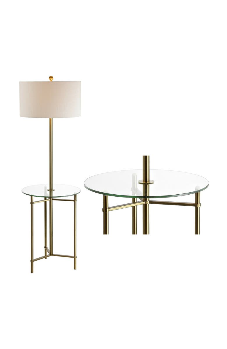 JONATHAN Y Charles 59" Metal/Glass LED Side Table and Floor Lamp, Brass, Main, color, Brass Gold