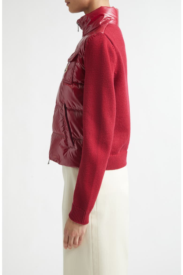 Mixed Media Quilted Down Puffer Cardigan, Alternate, color, RED