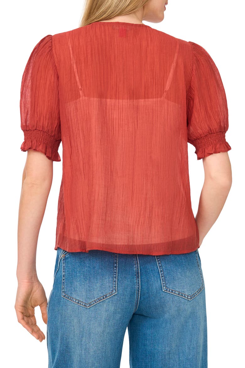Pintuck V-Neck Puff Sleeve Top, Alternate, color, RUST