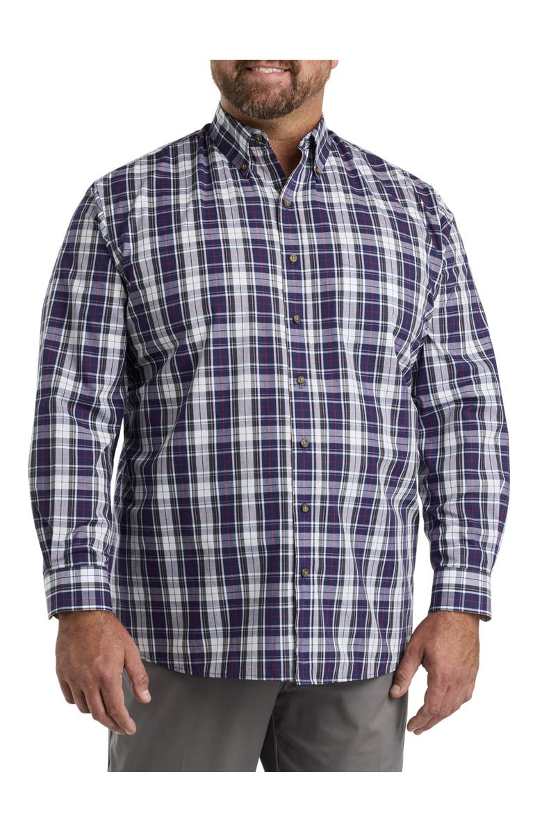 Harbor Bay by DXL Easy-Care Multi Plaid Sport Shirt, Alternate, color, Navy Multi