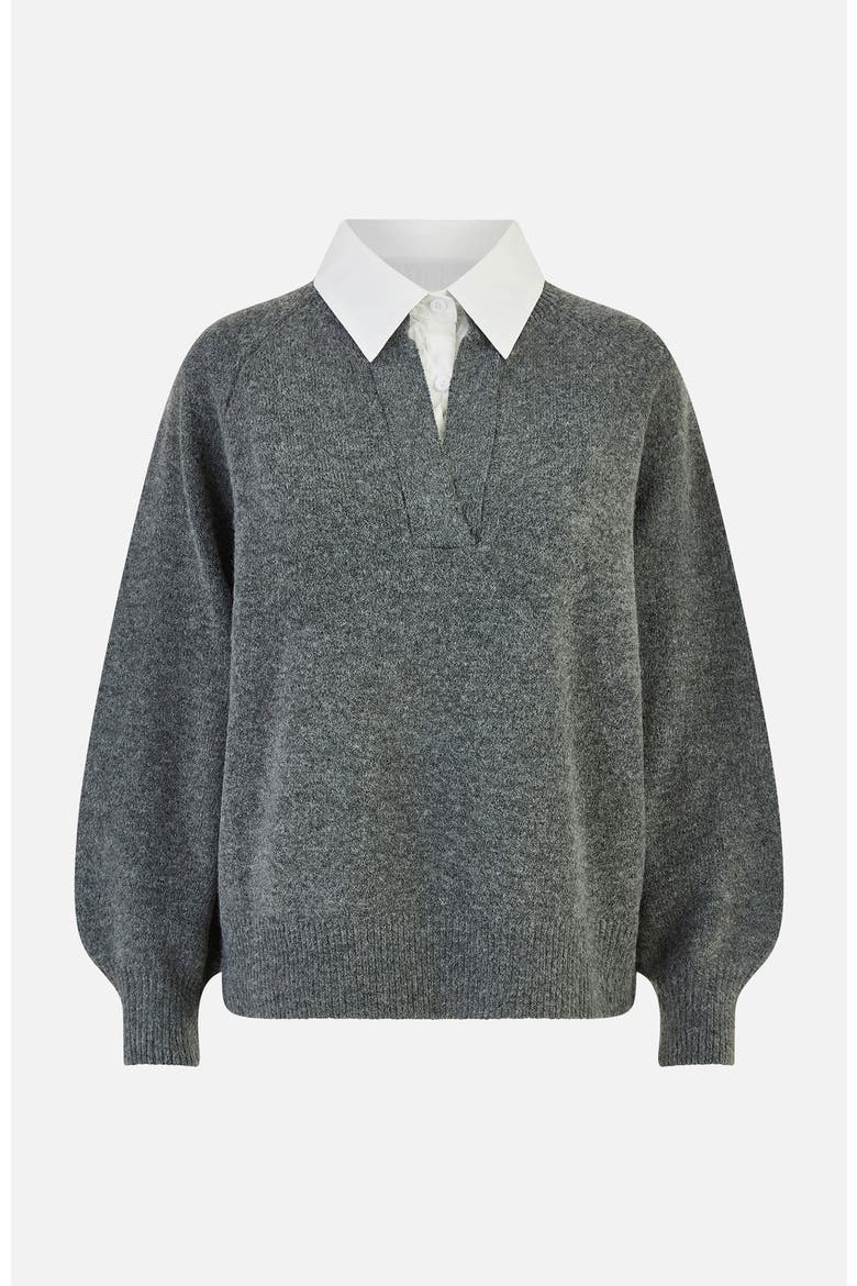 Collar Detail Knitted Jumper, Alternate, color, Grey