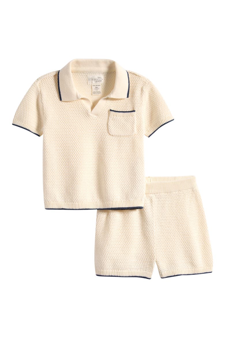 Organic Cotton Knit Polo & Shorts Set, Main, color, CREAM
