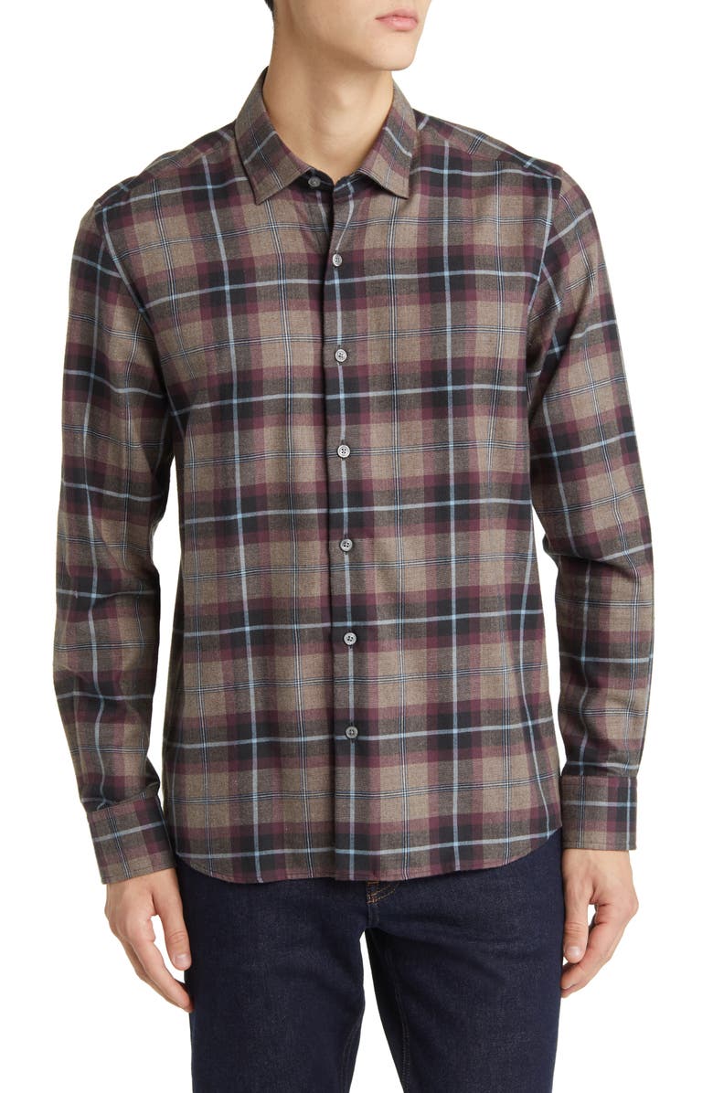 Scott Barber Plaid Cotton & Wool Button-Up Shirt, Main, color,