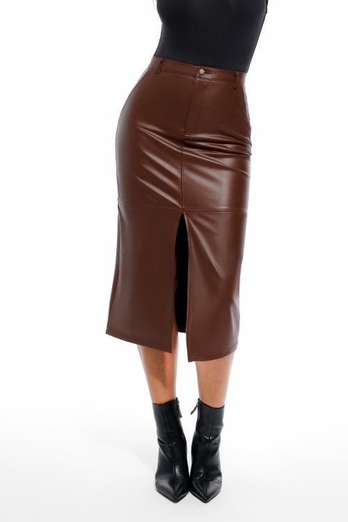 Popilush Sculpted Faux Leather Contour Skirt In Brown