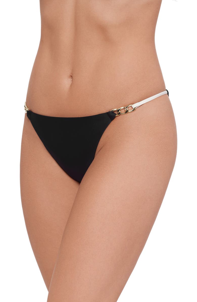 Steve Madden Chain Strap Bikini Bottoms, Alternate, color, Black/ Ivory