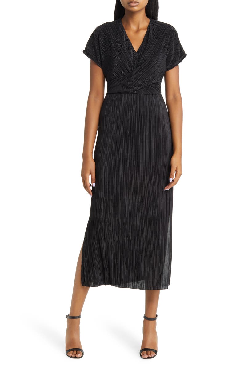 Anne Klein Twist Front Pliss Pleated Midi Dress | Nordstromrack