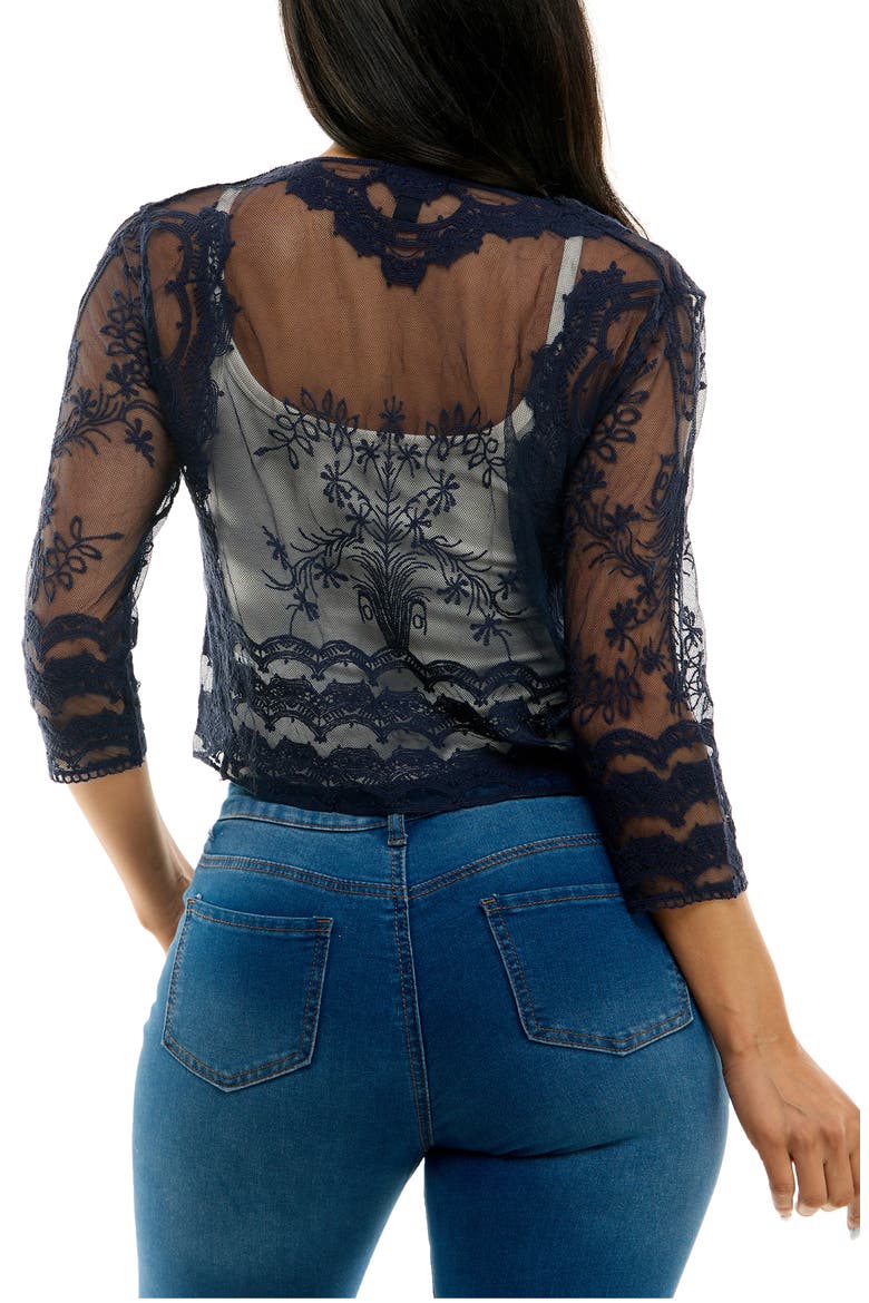 Embroidered Tulle Bolero, Alternate, color, NAVY