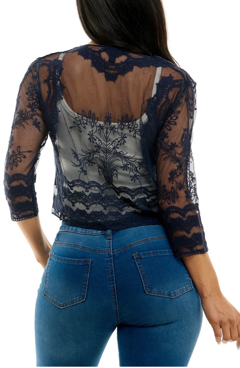Nina Leonard Embroidered Tulle Bolero, Alternate, color, Navy