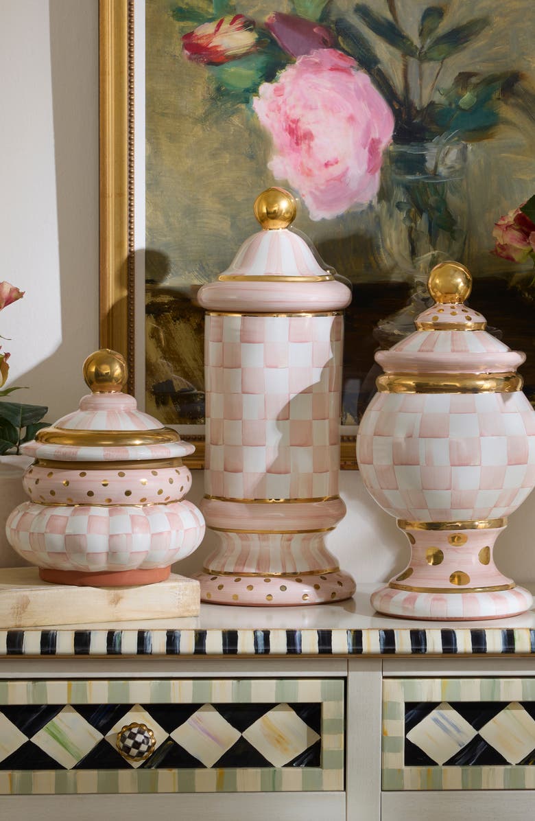 MACKENZIE CHILDS Rosy Check Ceramic Column Canister, Alternate, color, Rosy