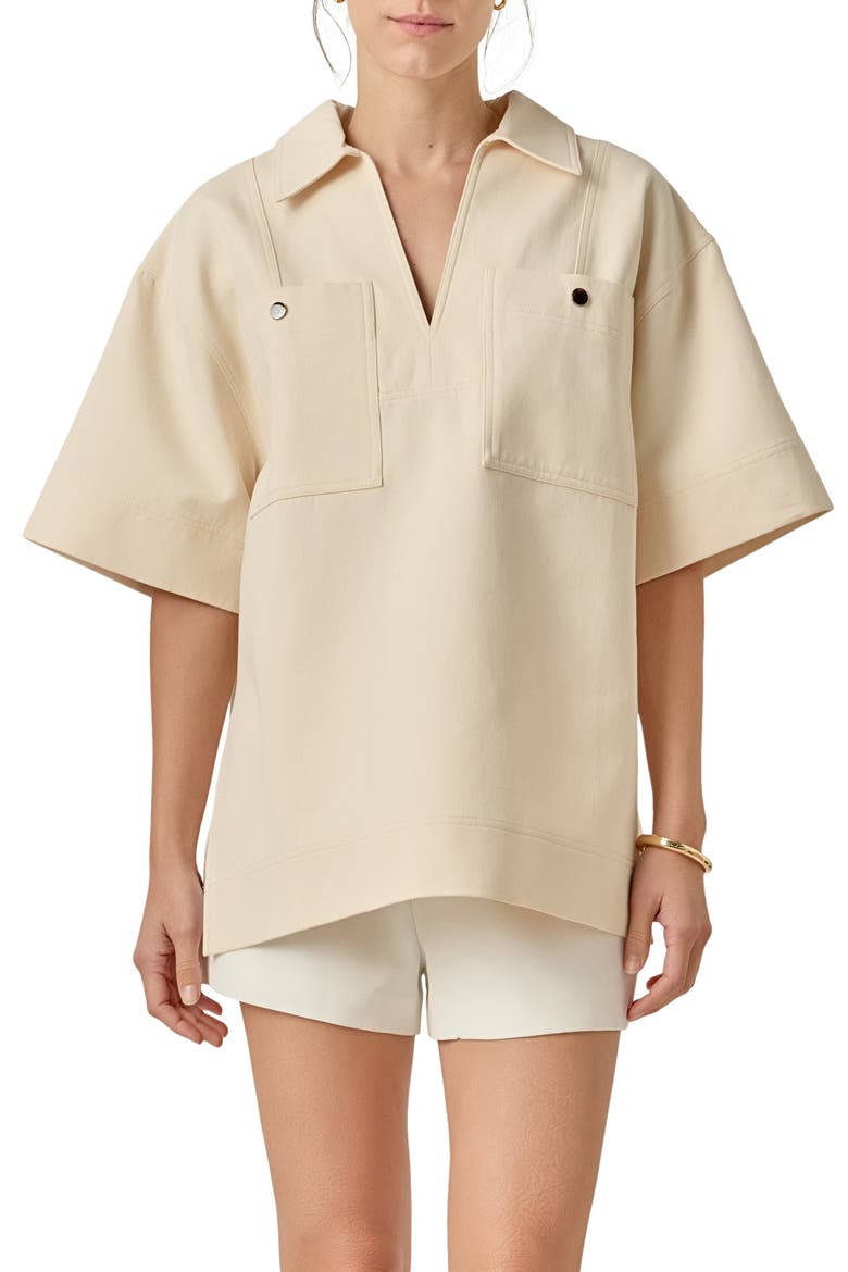 Collar Oversize Cotton Top, Main, color, CREAM
