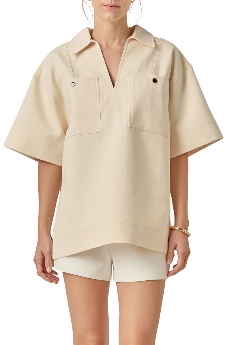 English Factory Collar Oversize Cotton Top, Main, color, Cream