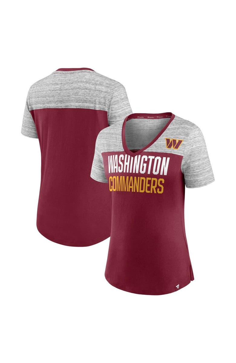 FANATICS Women's Fanatics Branded Burgundy/Heathered Gray Washington Commanders Close Quarters V-Neck T-Shirt, Main, color, 