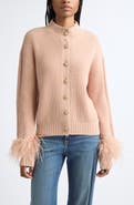 Ramy Brook Laura Ostrich Feather Cuff Cardigan