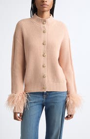 Ramy Brook Laura Ostrich Feather Cuff Cardigan