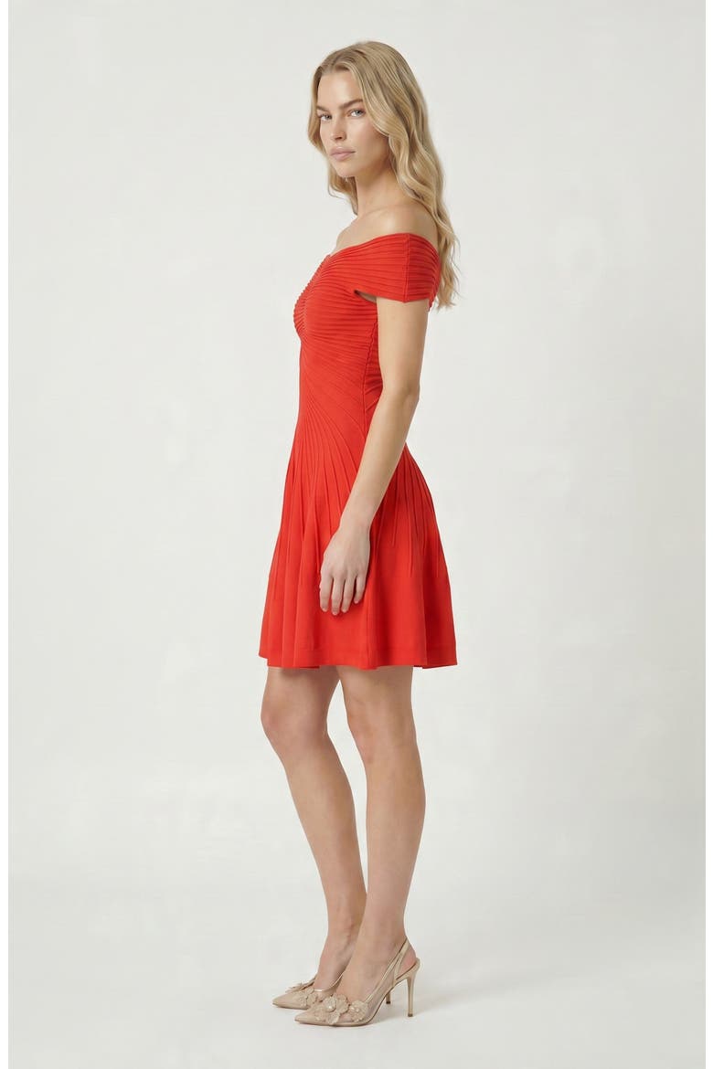 Off-Shoulder Pleated A-Line Dress, Alternate, color, Burgundy
