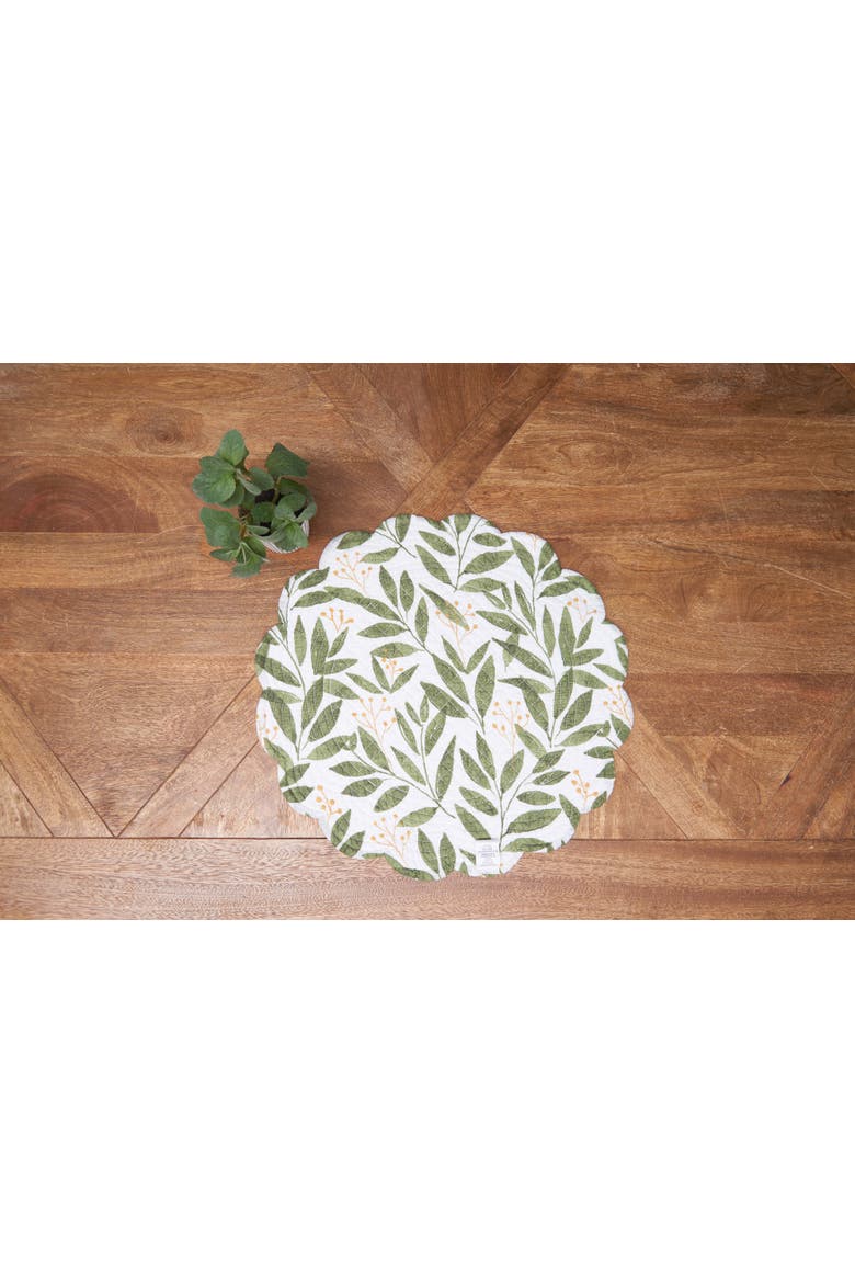 Joelle Palm Leaves & Flowers 100% Cotton Round Set of 6 Placemats 17", Alternate, color, Green