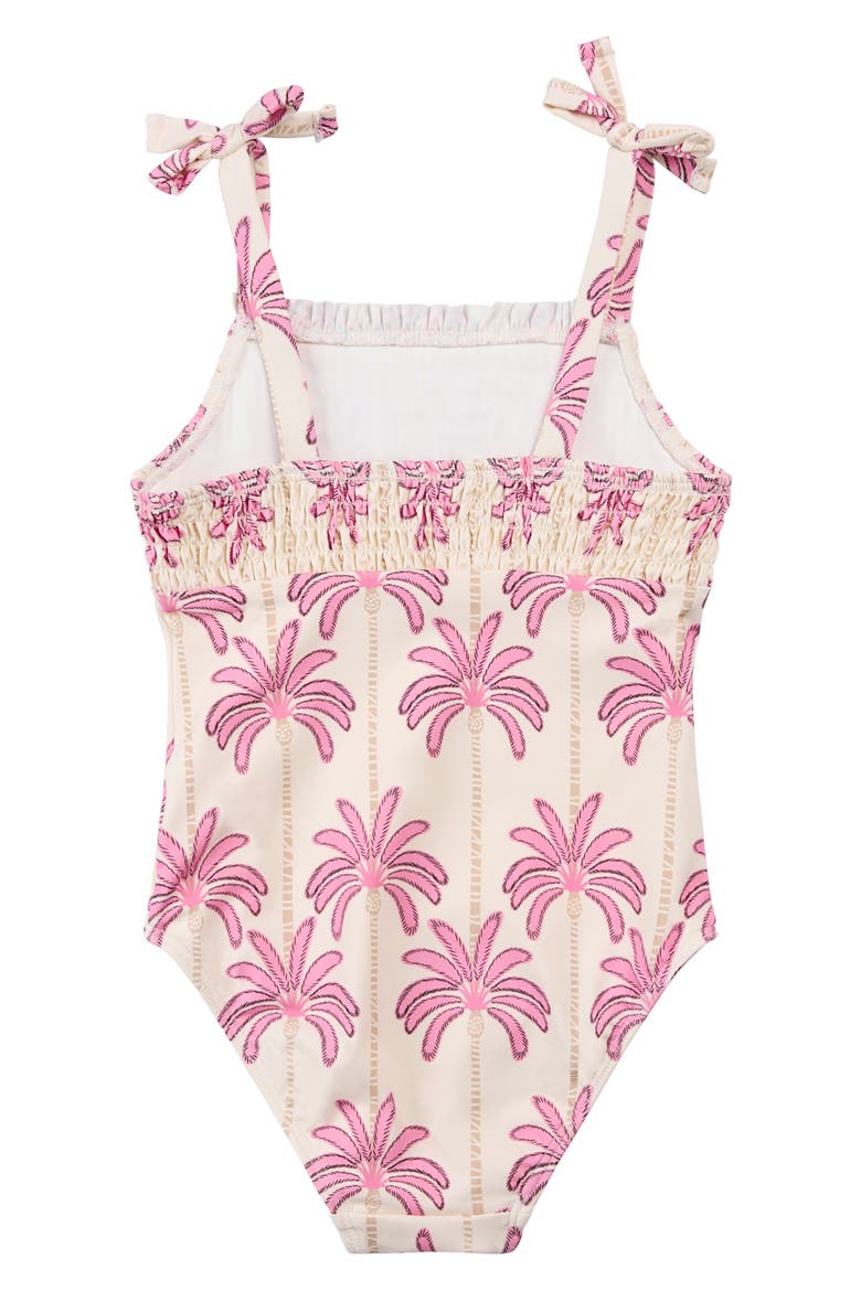 Kids' Pink Palms Smocked UPF 50+ One-Piece Swimsuit, Alternate, color, OFF WHITE