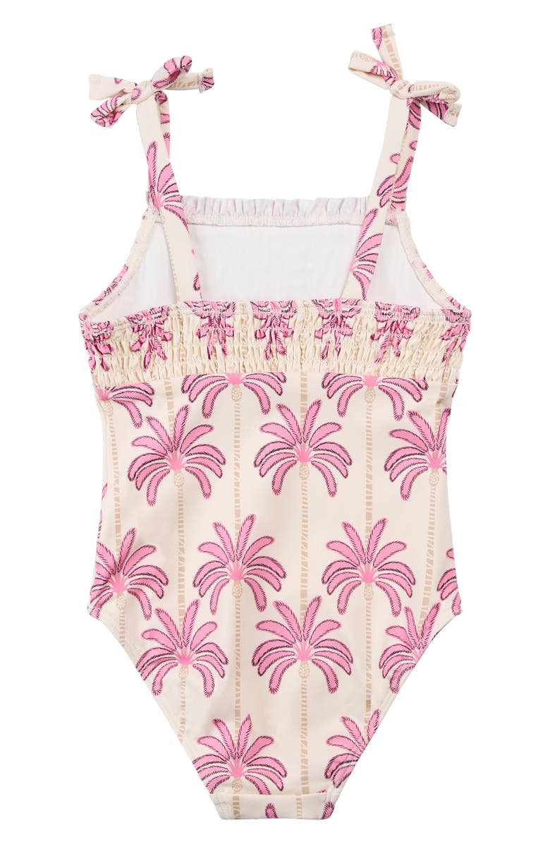 MILES THE LABEL Kids' Pink Palms Smocked UPF 50+ One-Piece Swimsuit, Alternate, color, Off White