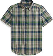 Polo Ralph Lauren Kids' Madras Plaid Short Sleeve Cotton Button-Down Shirt