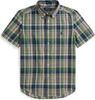 Polo Ralph Lauren Kids' Madras Plaid Short Sleeve Cotton Button-Down Shirt