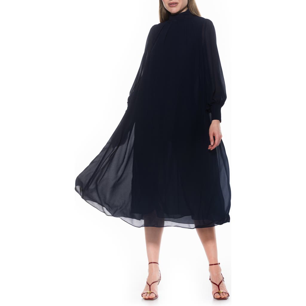Alexia Admor Kehlani Long Sleeve Chiffon Midi Dress In Black