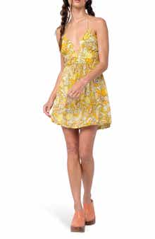 Boho Floral Plunge Halter Minidress